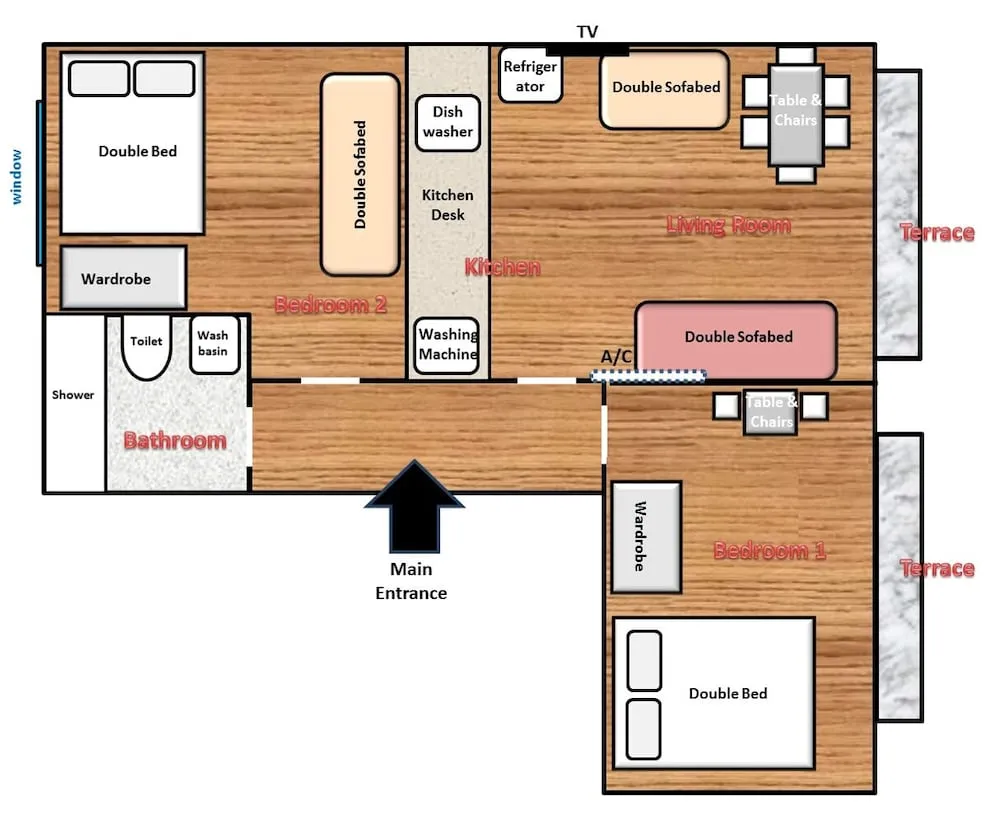 Deluxe Apart Daire, 2 Yatak Odası, Teras (2nd Floor)