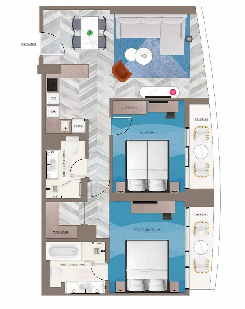 Oda, 2 Yatak Odası, Balkon (Residence)