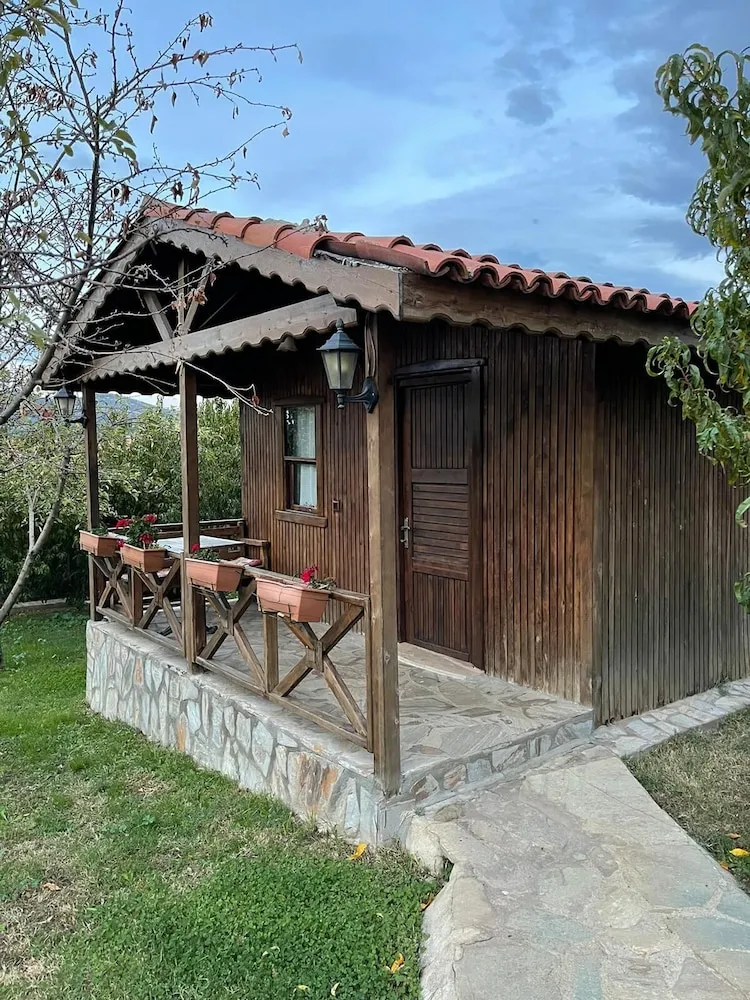 şömineli ağaç ev